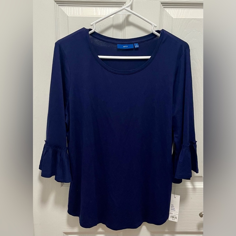 NWT-never worn-Apt 9 Navy Blue Women's Top with Ruffle Sleeves